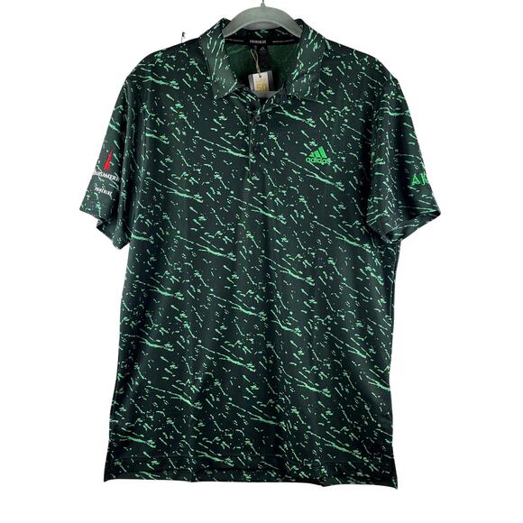 Adidas Mens M Polo Collared Shirt Sport PrimeBlue UPF 50 MSRP $75 Green Splatter - Picture 1 of 11